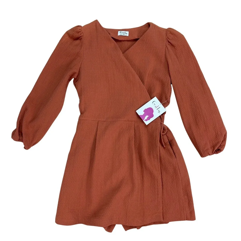 Luli &‎ Me Gabby Girls Grace Wrap Romper Rust 100% Cotton Sz M Cottage Boho